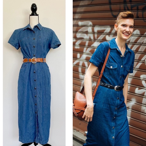 SOLD :: Vintage 90s Denim Midi Dress - Picture 10 of 11